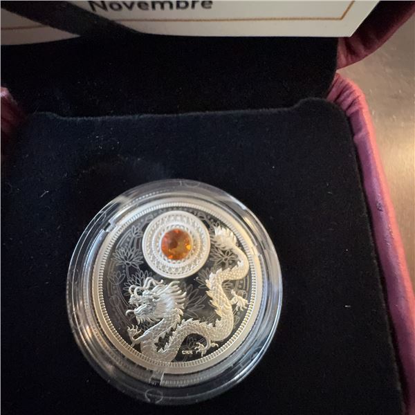 2016 $5 Fine Silver Coin Royal Canadian Mint November Birthstone Topaz Swarovski
