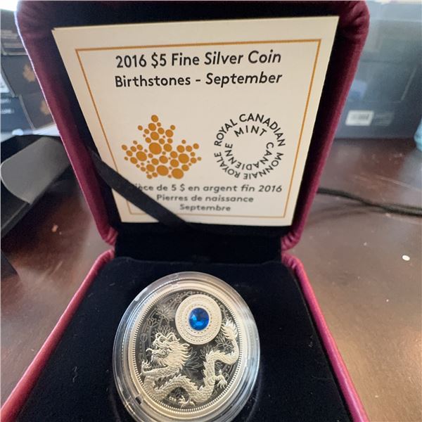 2016 $5 Fine Silver Birthstones Coin September With Swarovski Element