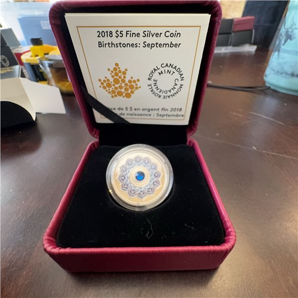 2018 $5 Fine Silver Coin Birthstones: September with Swarovski Crystal
