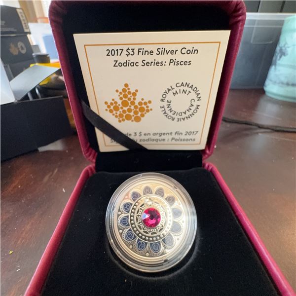 2017 $3 Fine Silver Coin Zodiac Series: Pisces With Swarovski Crystal, Royal Canadian Mint