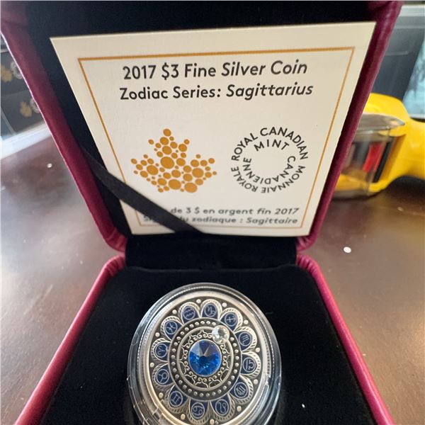 2017 $3 Fine Silver Coin Zodiac Series Sagittarius Royal Canadian Mint w/ Swarovski