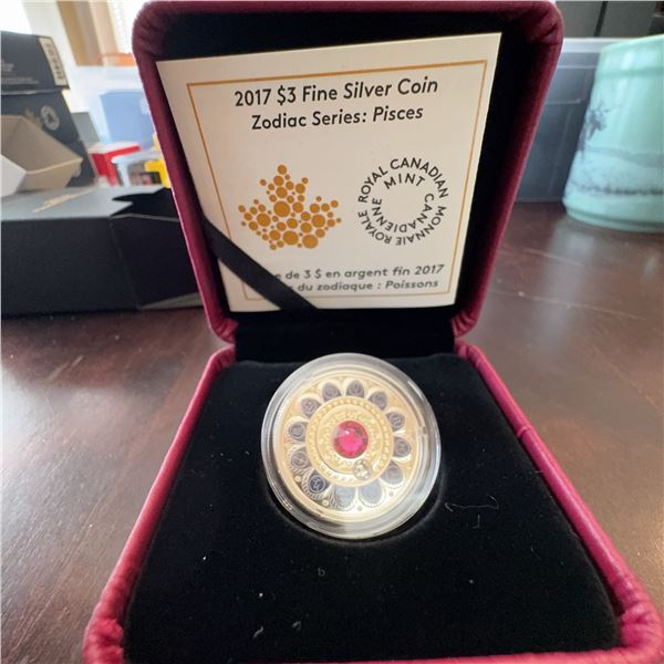 2017 $3 Fine Silver Coin Zodiac Series Pisces Royal Canadian Mint with Swarovski Crystal