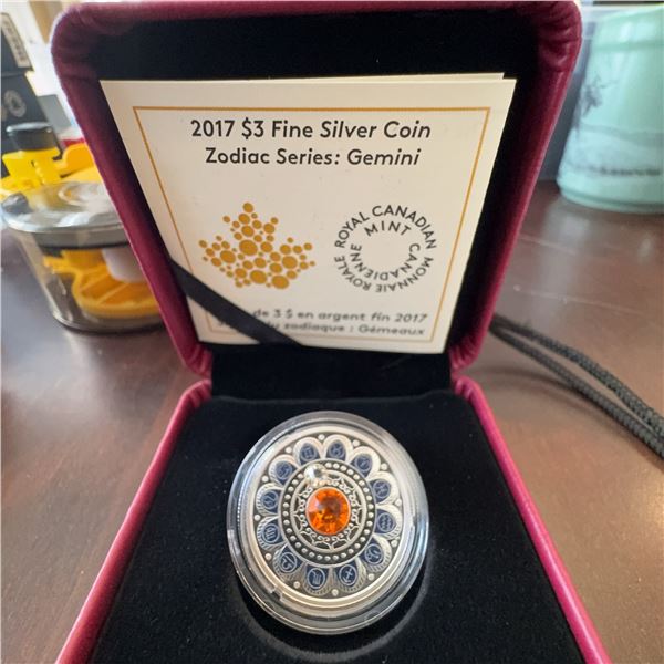 2017 $3 Fine Silver Zodiac Series Coin Gemini Royal Canadian Mint 99.99% 27mm
