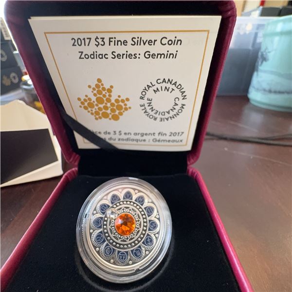 2017 $3 Fine Silver Coin Zodiac Series Gemini Royal Canadian Mint with Case