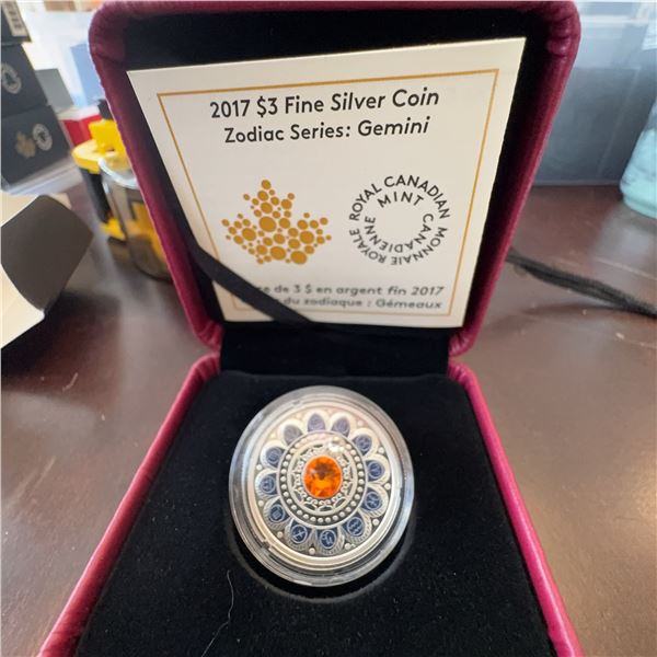 2017 $3 Fine Silver Coin Zodiac Series Gemini Royal Canadian Mint Swarovski
