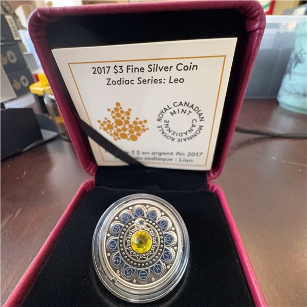2017 $3 Fine Silver Coin Royal Canadian Mint Zodiac Series: Leo with Swarovski Crystal