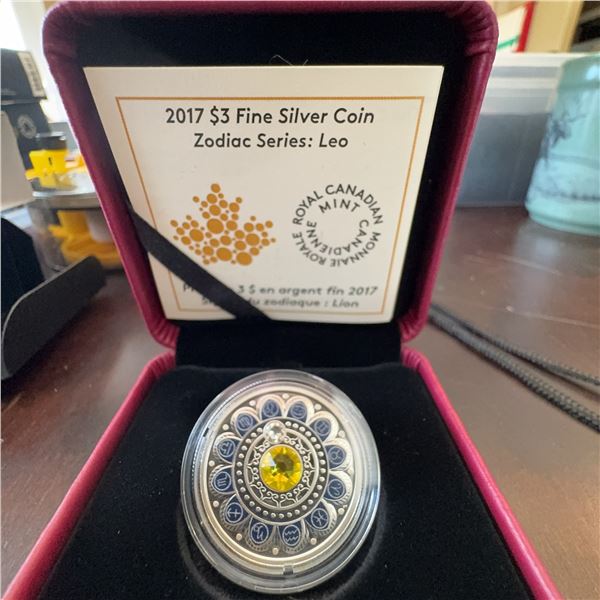 2017 Royal Canadian Mint $3 Fine Silver Coins Leo and Cancer Zodiac Series with Swarovski