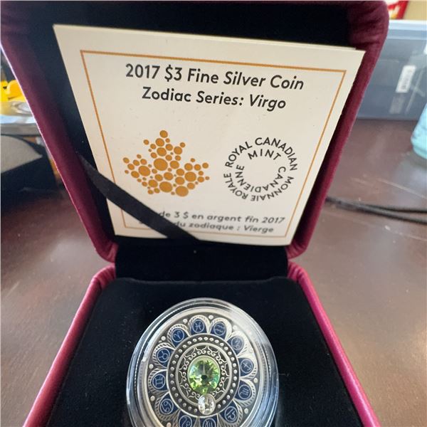 2017 $3 Fine Silver Coin Zodiac Series Virgo Royal Canadian Mint Swarovski Crystal