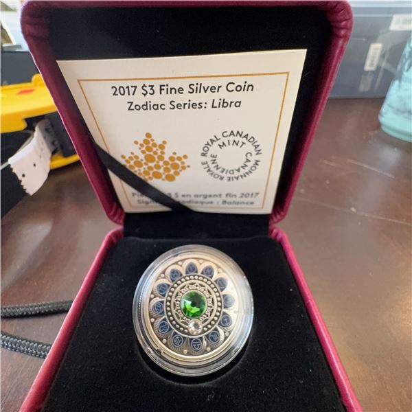 2017 $3 Fine Silver Coin Zodiac Series Libra with Swarovski Cyrstal RCM