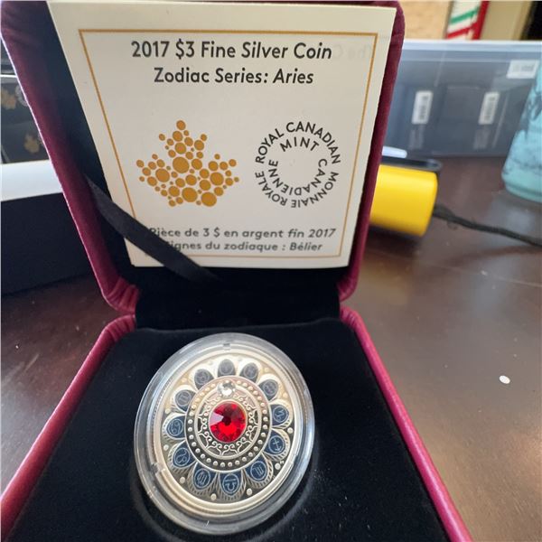 2017 $3 Fine Silver Coin Royal Canadian Mint Zodiac Series: Aries with Swarovski Crystal