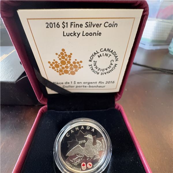2016 $1 Fine Silver Coin Lucky Loonie Royal Canadian Mint 99.99% Pure Silver