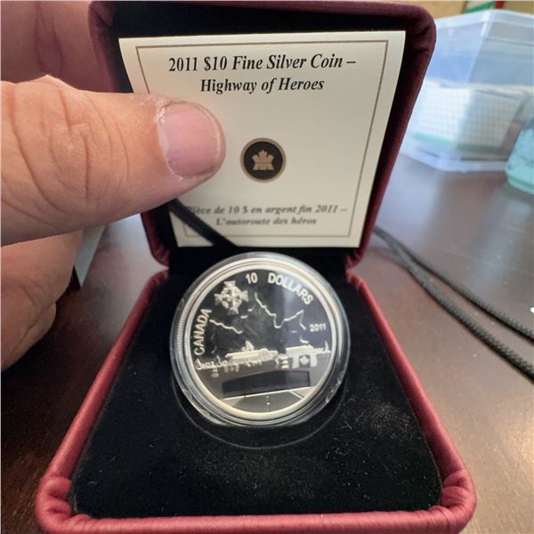 2011 Canada $10 Fine Silver Highway of Heroes Coin, 99.99% Silver, Box & COA