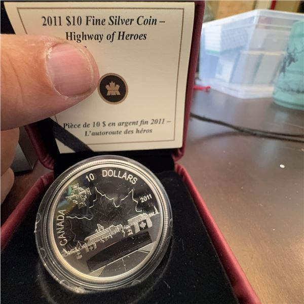 2011 Canadian $10 Fine Silver Coin Highway of Heroes 99.99% Silver 34mm 15.87g