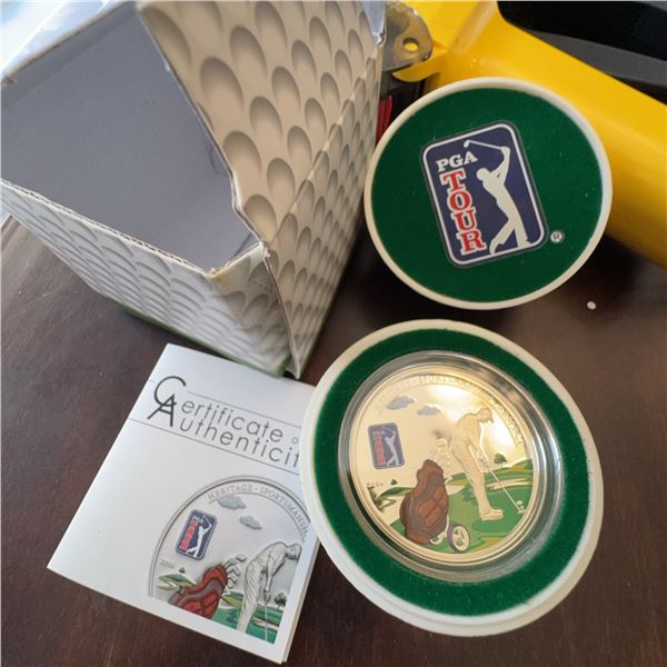 2014 PGA TOUR Silver Proof Coin With 3D Leather Golf Bag, Box and COA, 20g, 38.61mm
