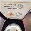 Image 5 : 2017 $30 Fine Silver Coin Animals in the Moonlight Great Horned Owl, 54mm, RCM, Boxed
