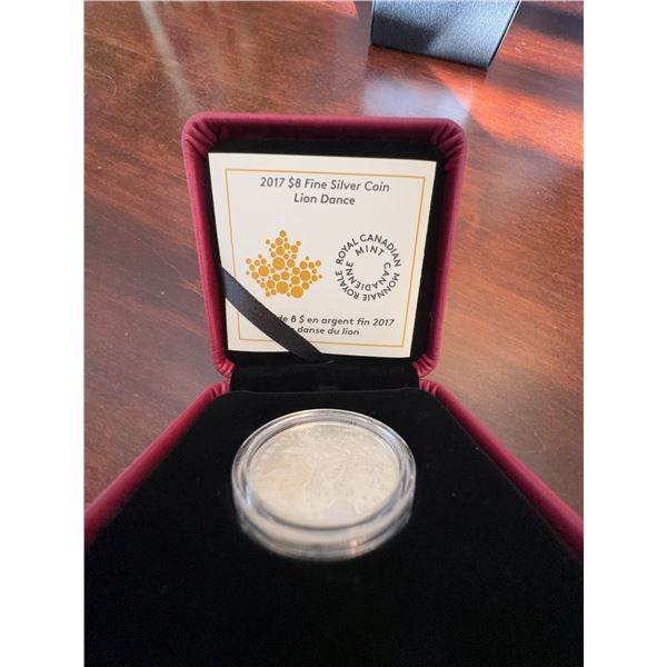 2017 $8 Fine Silver Coin Lion Dance by Royal Canadian Mint, 99.99% Silver, Boxed