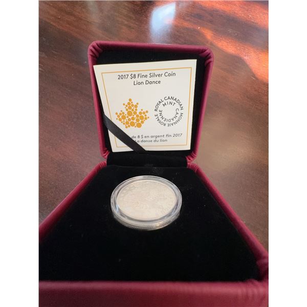 2017 $8 Fine Silver Coin Lion Dance by Royal Canadian Mint, 99.99% Pure Silver