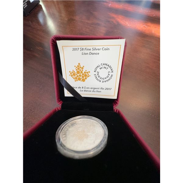 2017 $8 Fine Silver Coin Lion Dance Royal Canadian Mint 99.99% Pure Silver 7.96g