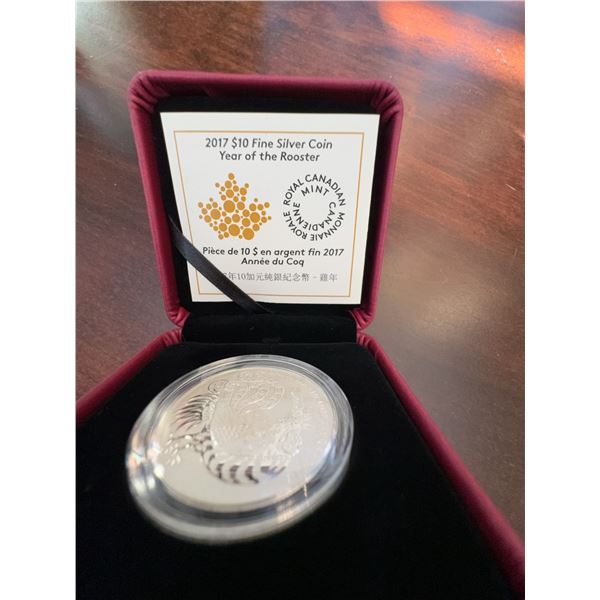 2017 $10 Fine Silver Coin Year of the Rooster Royal Canadian Mint 99.99% Pure 34mm