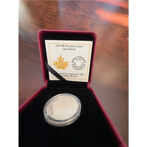2017 Canada $8 Fine Silver Coin Lion Dance With Case and Certificate