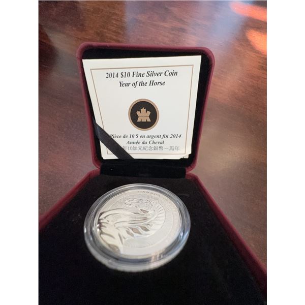 2014 $10 Fine Silver Coin Year of the Horse Royal Canadian Mint with Case and COA