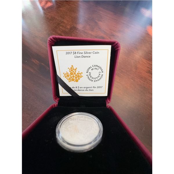 2017 Canada $8 Fine Silver Coin Lion Dance 99.99% 27mm w/ Case & COA