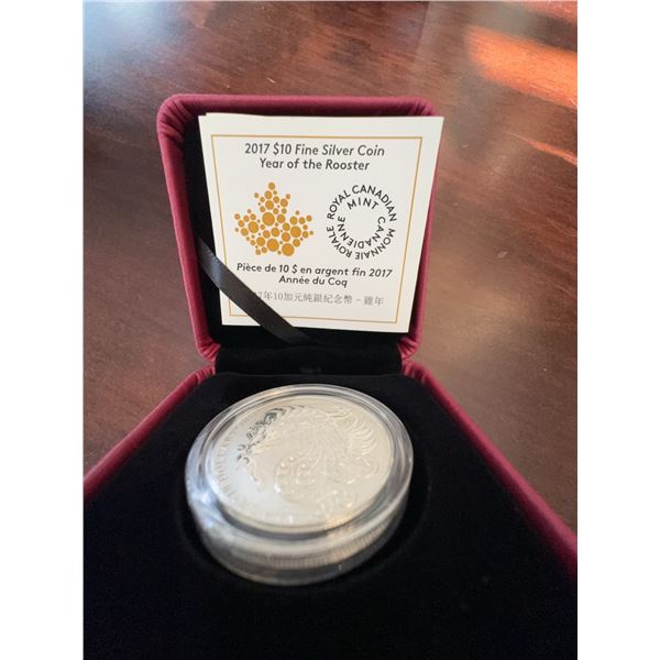 2017 Canadian $10 Fine Silver Coin Year of the Rooster with Case and COA