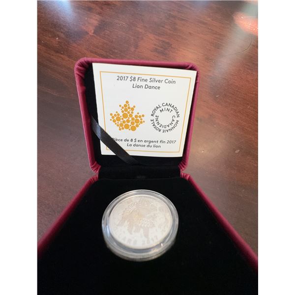 2017 $8 Fine Silver Coin Lion Dance Royal Canadian Mint with Case and COA