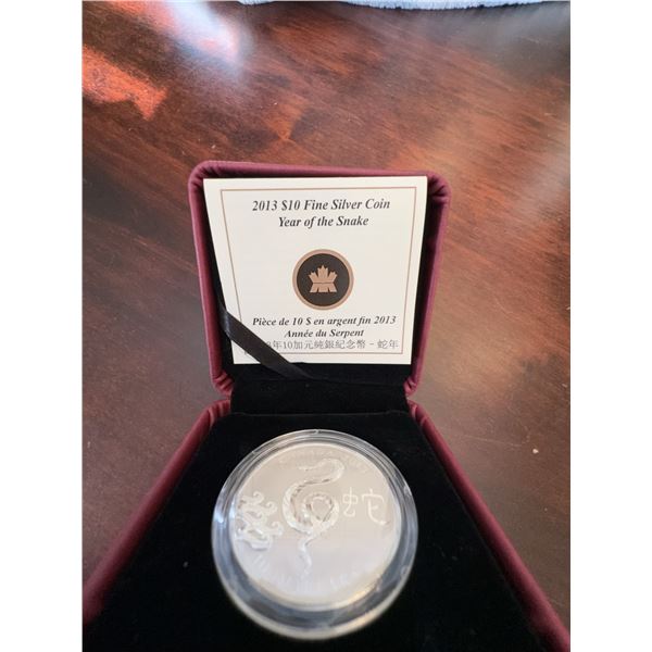 2013 Canada $10 Fine Silver Coin Year of the Snake with Box and COA