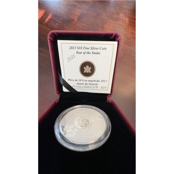 2013 $10 Fine Silver Coin Year of the Snake 99.99% Silver Canada RCM Boxed
