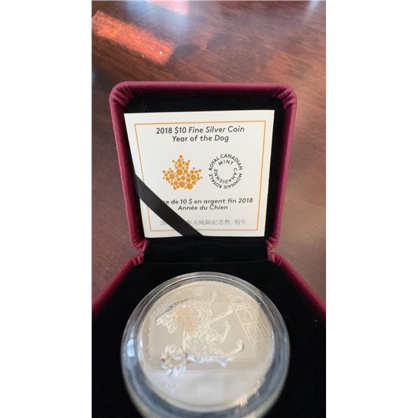 2018 $10 Fine Silver Coin Year of the Dog Royal Canadian Mint 99.99% Pure Silver