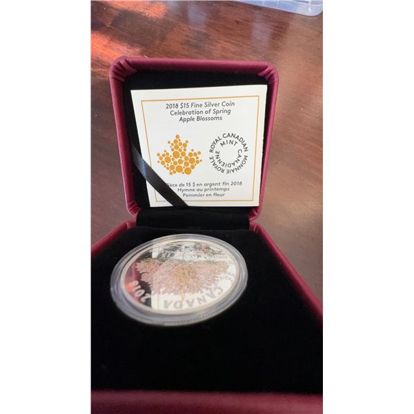 2018 $15 Fine Silver Coin Royal Canadian Mint Celebration of Spring Apple Blossoms