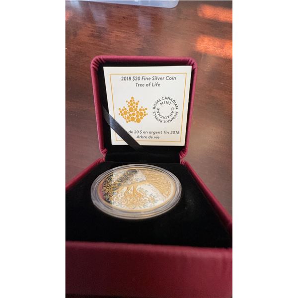 2018 $20 Fine Silver Coin Tree of Life, Royal Canadian Mint, 99.99% Silver, 38mm, 31.39g