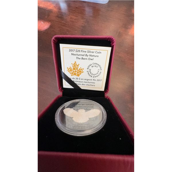 2017 $20 Fine Silver Coin Nocturnal by Nature: The Barn Owl, 99.99% Pure Silver, 38mm