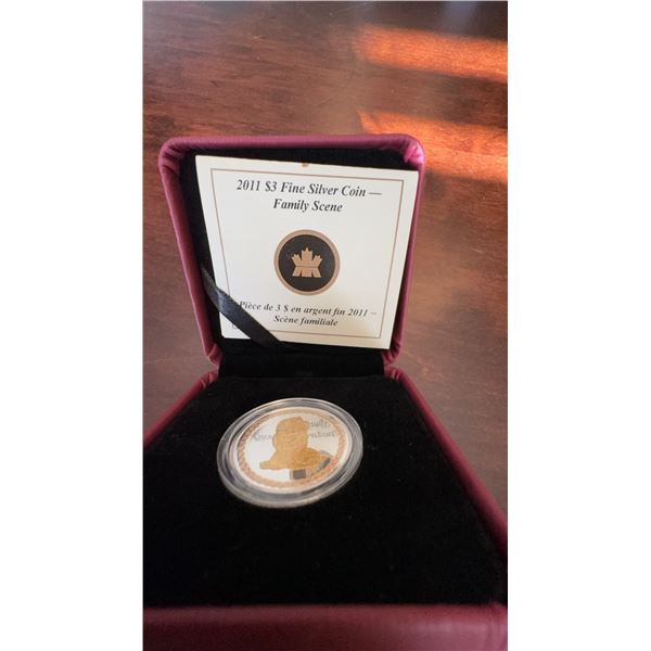 2011 $3 Fine Silver Coin Family Scene Inuit Mother and Baby, 99.99% Silver, Boxed