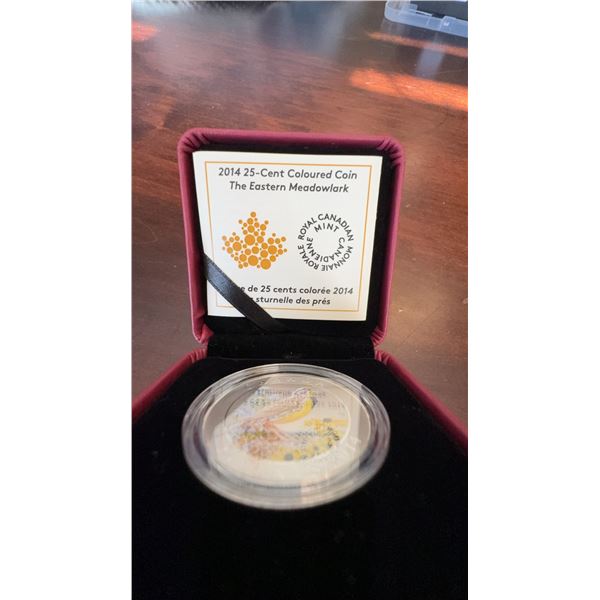 2014 Royal Canadian Mint 25-Cent Coloured Coin The Eastern Meadowlark in Case
