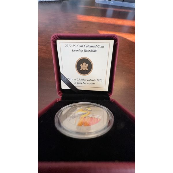 2012 Canada 25-Cent Coloured Coin Evening Grosbeak in Presentation Case