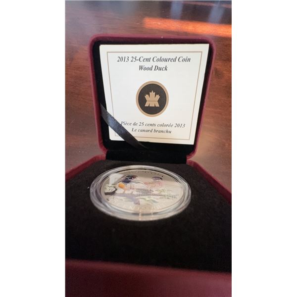 2013 Canada 25-Cent Coloured Coin Wood Duck by Trevor Tennant, 35mm Cupronickel
