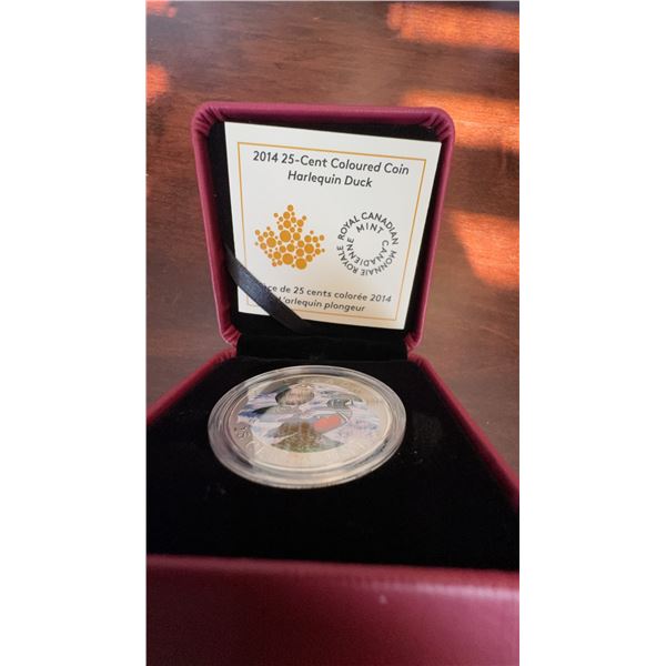 2014 Royal Canadian Mint 25-Cent Coloured Coin Harlequin Duck With Case