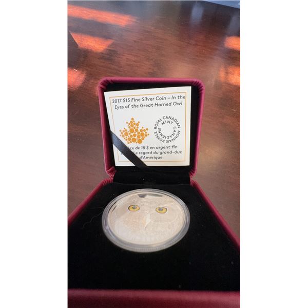 2017 Royal Canadian Mint $15 Fine Silver Coin Eyes of the Great Horned Owl