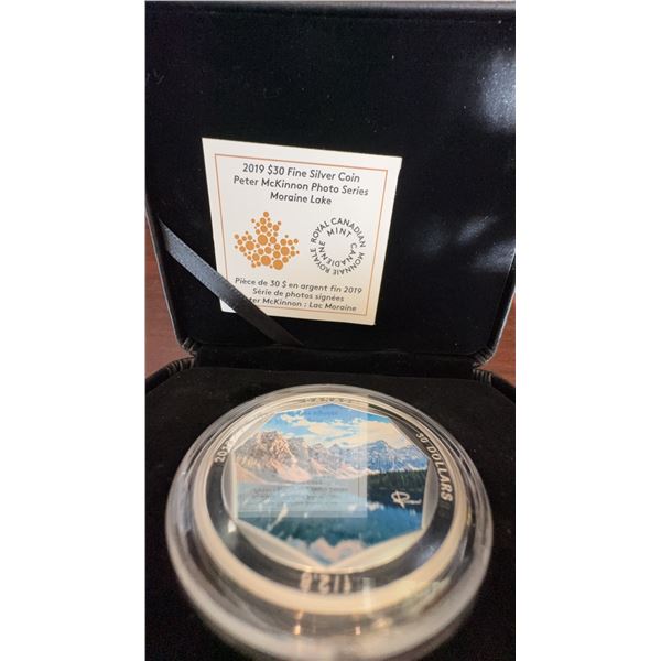 2019 $30 Fine Silver Coin Peter McKinnon Photo Series Moraine Lake, 62.69g, RCM