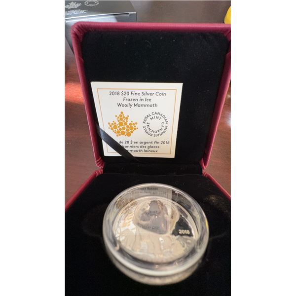 2018 $20 Fine Silver Coin 'Frozen in Ice' Woolly Mammoth, 99.99% Silver, 31.39g