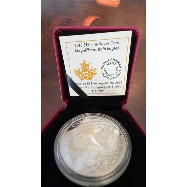 2018 $15 Fine Silver Coin Magnificent Bald Eagles Royal Canadian Mint 99.99% Pure Silver