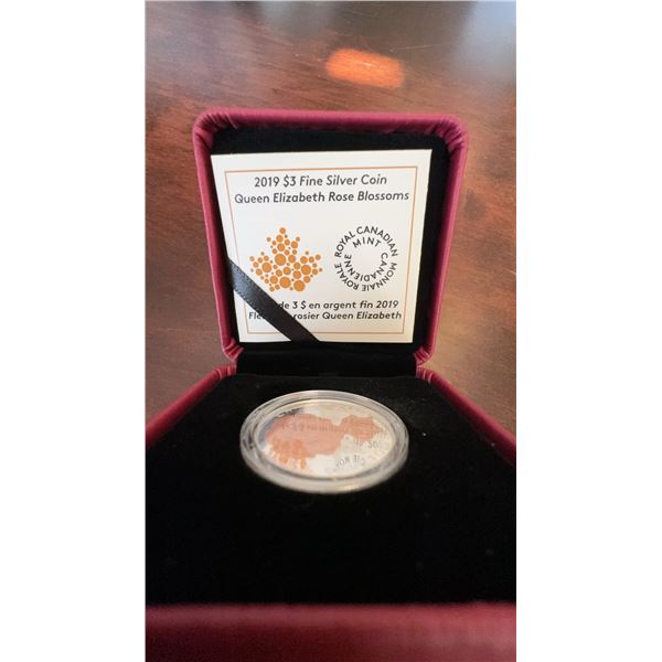 2019 $3 Fine Silver Coin Queen Elizabeth Rose Blossoms, Royal Canadian Mint