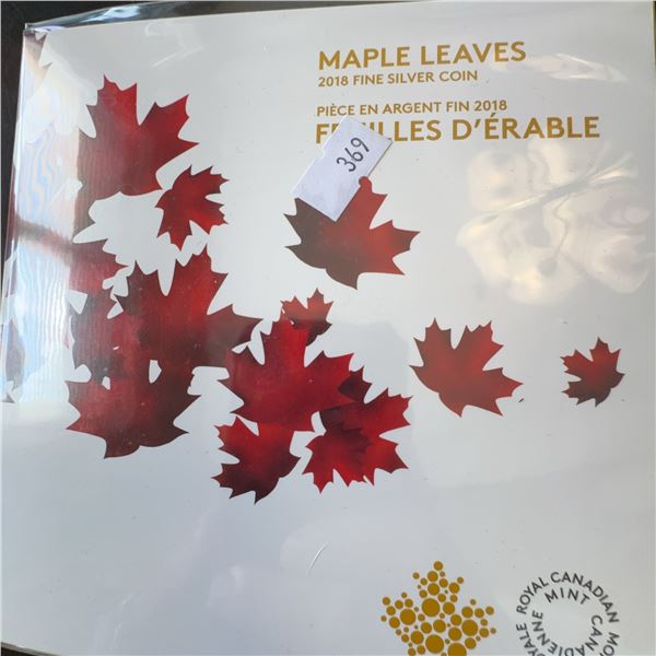 2018 Royal Canadian Mint $10 Fine Silver Coin Maple Leaves with Packaging