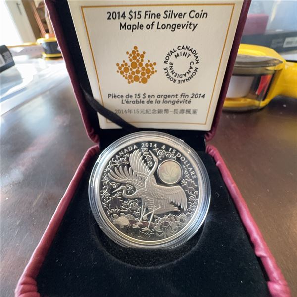 2014 $15 Fine Silver Coin Maple of Longevity Royal Canadian Mint with Case