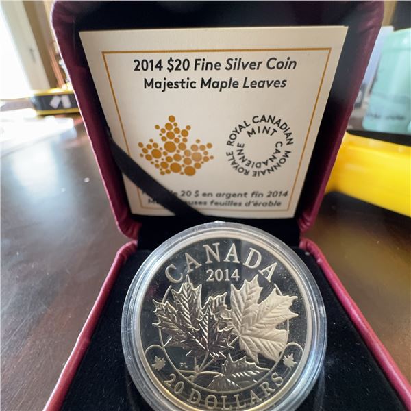 2014 $20 Fine Silver Coin Majestic Maple Leaves Royal Canadian Mint 31.39g