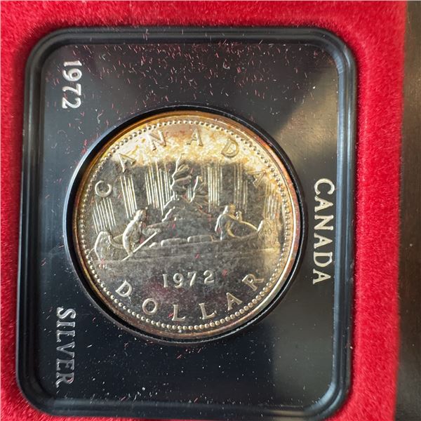1972 Canada Silver Dollar Canoe Design Uncirculated Coin in Original Case