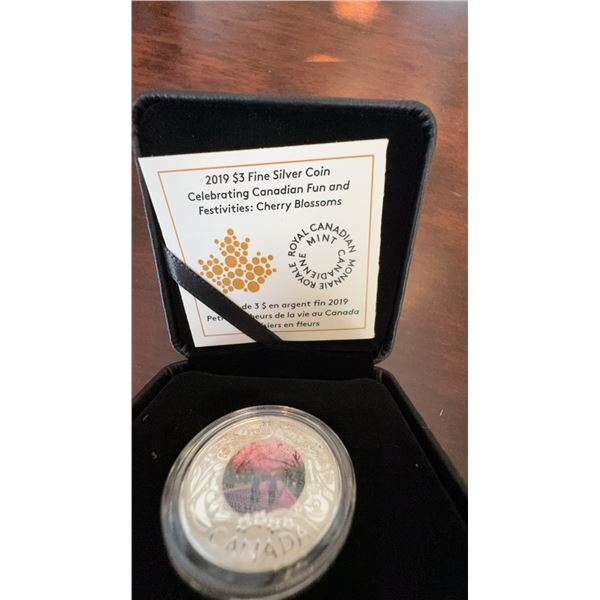 2019 Royal Canadian Mint $3 Fine Silver Coin Cherry Blossoms 7.96g