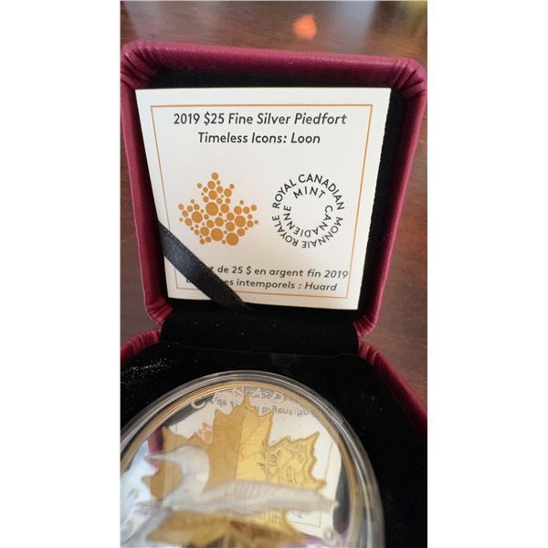 2019 $25 Fine Silver Piedfort Timeless Icons: Loon Coin, Royal Canadian Mint